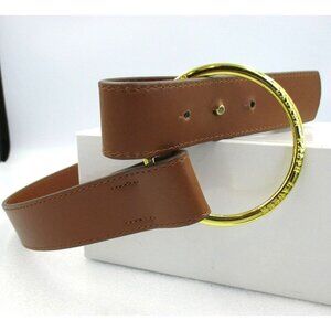 Lauren Ralph Lauren Womens Equestrian Gold Ring Brown Faux Leather Belt Size 10